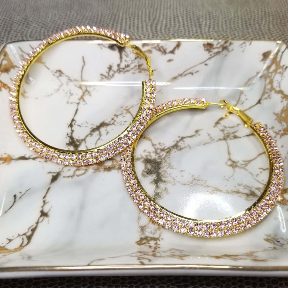 Baby Pink Rhinestone Hoops